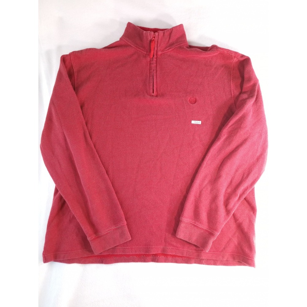 Chaps Quarter Zip Pullover Mens Large Red Waffle Knit Cotton Sweater (P)